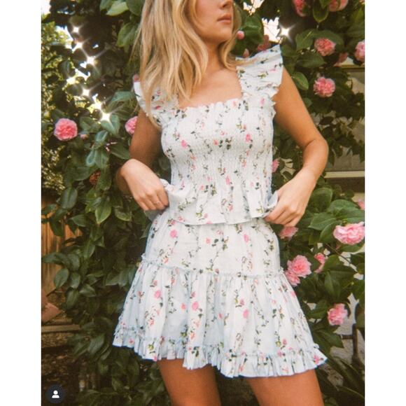 Hill House Floral Skirt Set - White and Pink - Picture 1 of 8